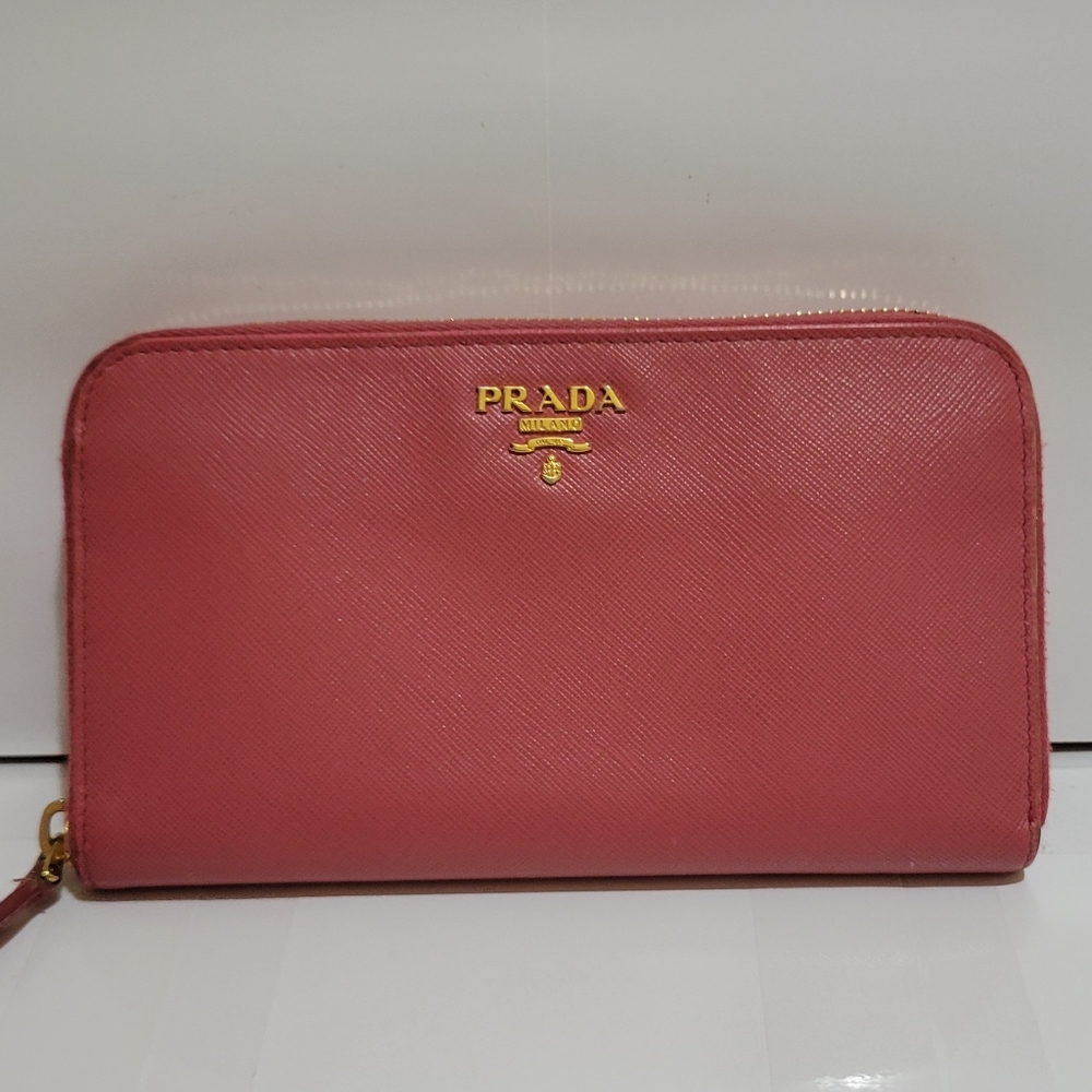 Prada Dark Pink‎ Saffiano Leather Zip Around Long Wallet